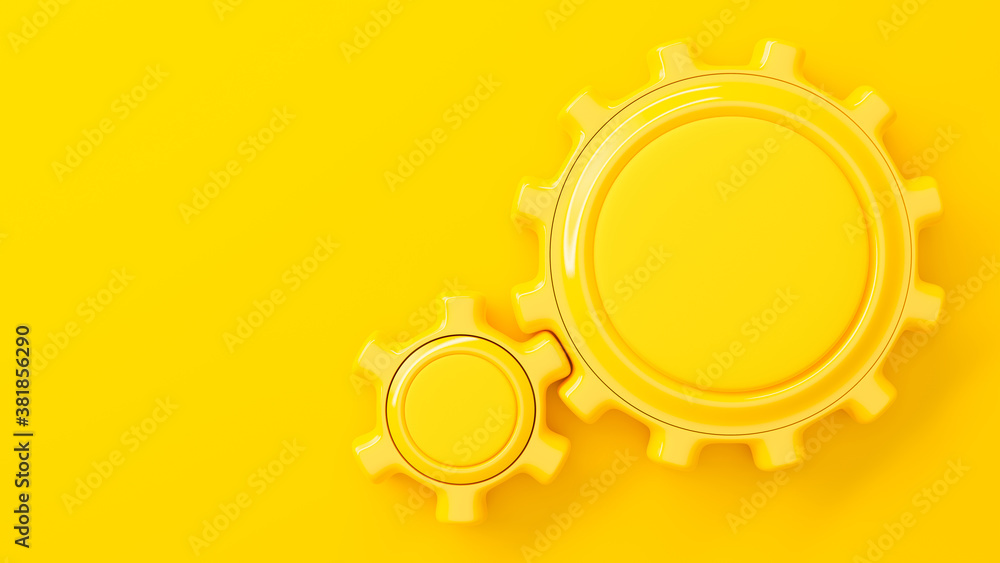 Poster yellow gear middle area enter for your text on yellow background. clipping path and copy space for y