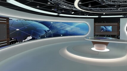 Virtual TV Studio News Set 28-2. 3d Rendering.
Virtual set studio for chroma footage. wherever you want it, With a simple setup, a few square feet of space, and Virtual Set, you can transform any loca