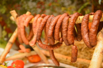 traditional polish rural table with food at the wedding