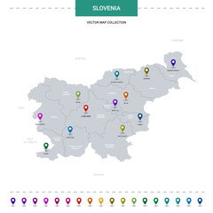 Slovenia map with location pointer marks. Infographic vector template, isolated on white background.