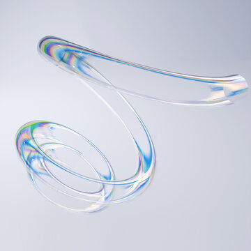 Abstract 3d swirl transparent glass with thin film effect design element, dispersion effect fluid shape 3d rendering