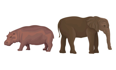 Fototapeta premium Huge Elephant and Hippo as African Animal Vector Set