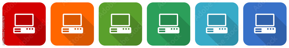 Poster Computer icon set, flat design vector illustration in 6 colors options for webdesign and mobile applications