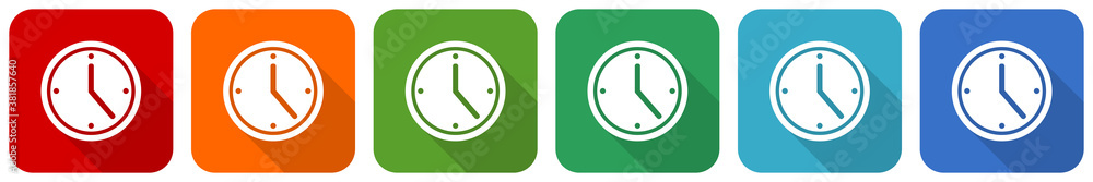 Poster Time icon set, flat design vector illustration in 6 colors options for webdesign and mobile applications