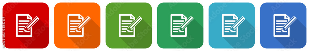 Leinwandbilder Subscribe icon set, flat design vector illustration in 6 colors options for webdesign and mobile applications