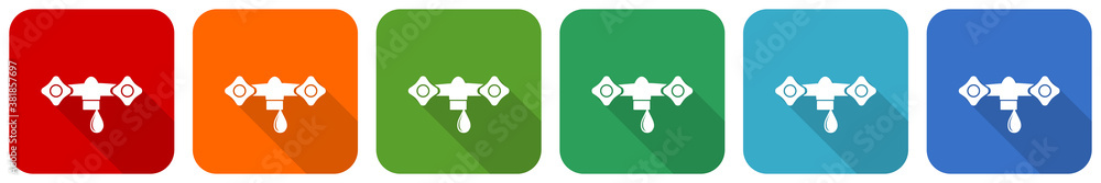 Poster Water icon set, flat design vector illustration in 6 colors options for webdesign and mobile applications