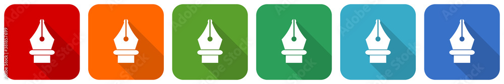 Poster Pen icon set, flat design vector illustration in 6 colors options for webdesign and mobile applications