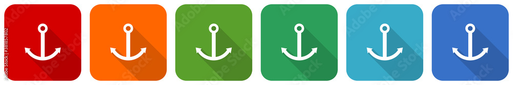 Poster anchor icon set, flat design vector illustration in 6 colors options for webdesign and mobile applic