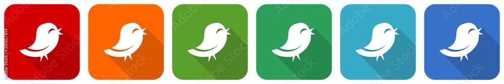 Poster twitter icon set, flat design vector illustration in 6 colors options for webdesign and mobile appli