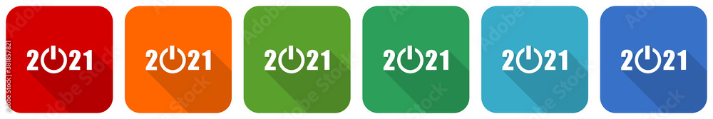 Leinwandbilder new year 2021 icon set, flat design vector illustration in 6 colors options for webdesign and mobile