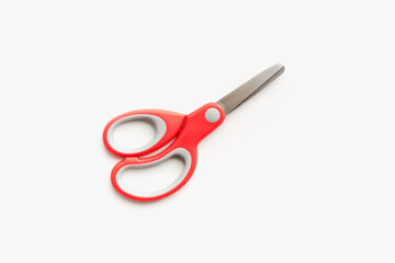 red handle stationery scissors, stationery scissors on a white background