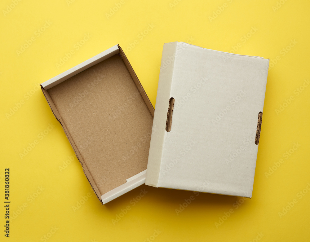 Poster open empty rectangular box on yellow background
