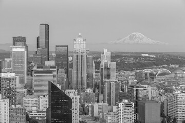 Seattle city downtown skyline cityscape in Washington State,  USA