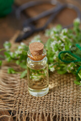 Obraz na płótnie Canvas essential oil with fresh marjoram herb