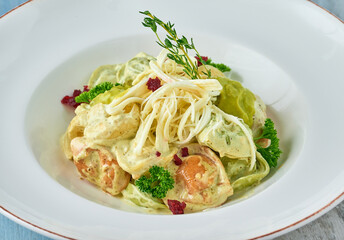 Colorful Ravioli Tortellini With cheese. Colorful Russian pelmeni dumplings.