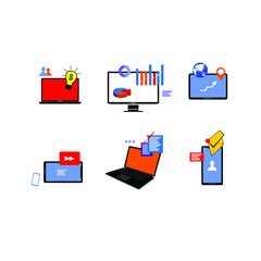 technology and various icon, computer, phone, laptop, tablet, infographic