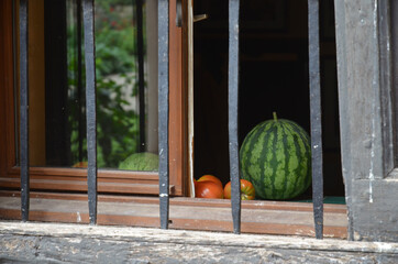 Water melon in rustic window