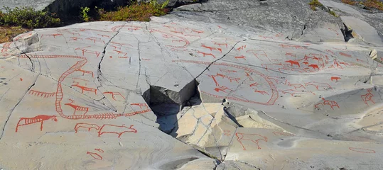 Rucksack Rock art in Alta located  in northern Norway within the Arctic Circle. The rock art in Alta belongs to the UNESCO World Heritage Site © Pecold