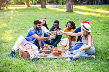 Best friends are on picnic in the park.