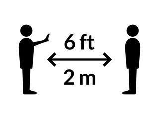 Social Distancing Keep Your Distance or Maintain a Distance of 6 ft / 6 Feet or 2 m / 2 Metres Icon. Vector Image.