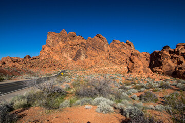 Desert Road Trip. Nevada scenic byway through the Valley Of Fire State Park.
