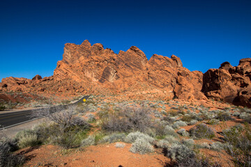 Desert Road Trip. Nevada scenic byway through the Valley Of Fire State Park.