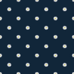 Small pattern with camomiles on a dark blue background. Ideal for textiles, scrapbooking, packing materials and more.