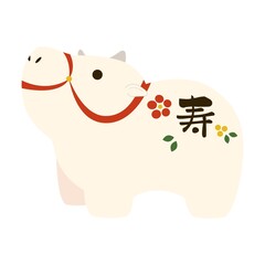 年賀状素材2021年　丑の置物イラスト（白）