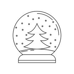 Snow globe outline icon with Christmas tree inside. Xmas glass ball with fir tree. Vector illustration.