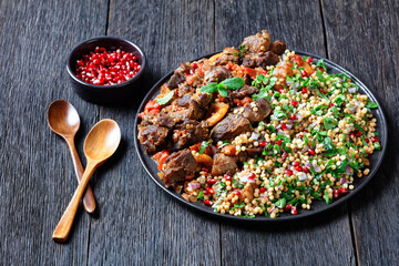lamb stew with pearl couscous and pomegranate