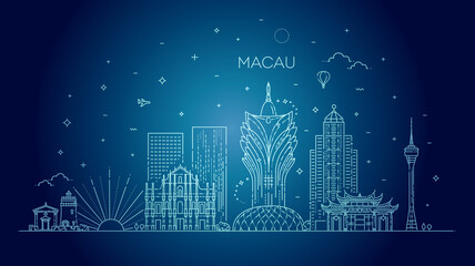 Macau skyline, China. Line art