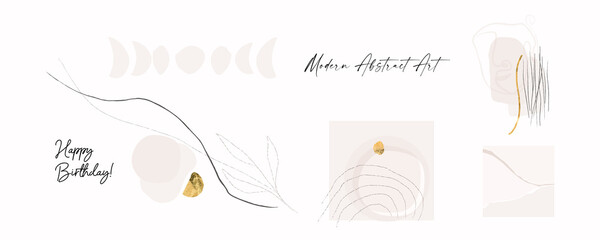 Modern abstract shapes art. Trendy organic forms and line art drawing.