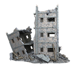 ruined low rise building isolated on white