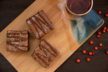Chocolate dessert for Breakfast. Delicious and beautifully designed pastries.