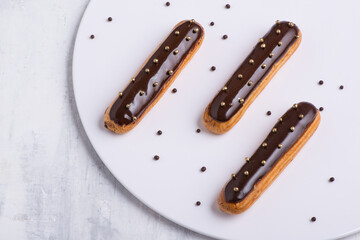 delicious cake with icing on a white plate