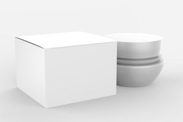Cosmetic jar with packaging box mock up isolated on white background - 3d illustration