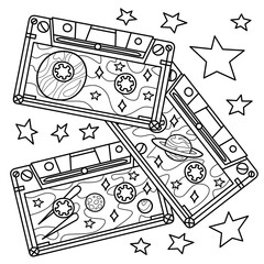 Coloring antistress page for adults 
and children. Three cassettes