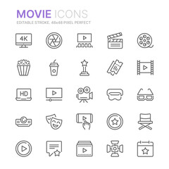 Collection of movies and cinemas related line icons. 48x48 Pixel Perfect. Editable stroke - obrazy, fototapety, plakaty