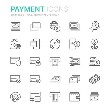 Collection of money and payments related line icons. 48x48 Pixel Perfect. Editable stroke