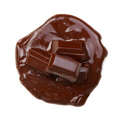 Melting piece of dark chocolate bar on white