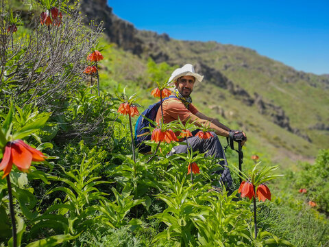 red tulips, flipping, and a young male climber
