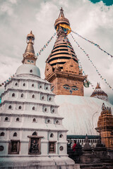 Swayambhunath Stupa located at heart of Kathmandu Valley, Nepal. The complex consists of a stupa, a variety of shrines and temples, some dating back to the Licchavi period. 