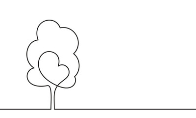 Continuous one line drawing of big tree, nature concept, Minimalist contour vector illustration made of single thin line