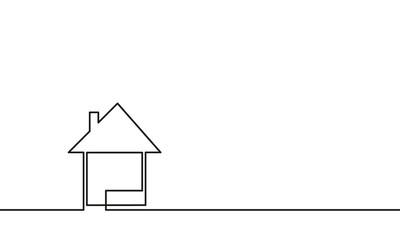 Continuous one line drawing house isolated, country residential building, Minimalist contour vector illustration made of single thin line