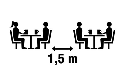 Social Distancing Keep a Safe Distance of 1,5 m or 1,5 Metres between the Tables in Cafe or Restaurant Icon. Vector Image.