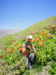 red tulips, flipping, and a young male climber
