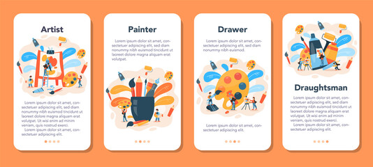 Artist mobile application banner set. Idea of creative people and profession.