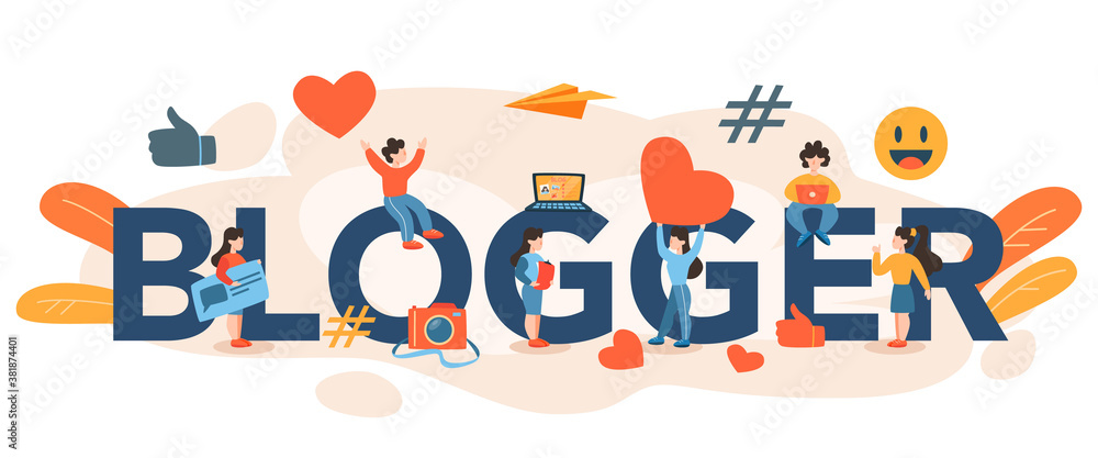 Poster blogger typographic header. network author share content in the internet
