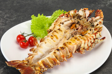 Grilled crayfish in the plate