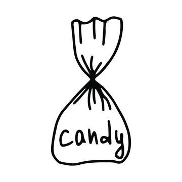 Sketch of a wrapped candy. Vector isolated element. Doodle illustration.